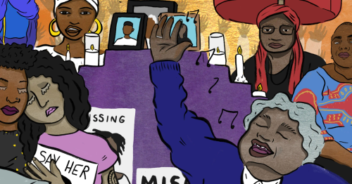 Black people mourning loss collectively and comforting each other